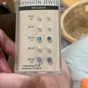 Genuine Australian CZ Crystal Earring Set - Silver,Aqua, Purple,White